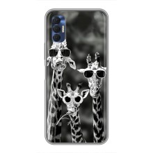 Силиконовый чехол с КАРТИНКАМИ лето для TECNO Spark 8P (AlphaPrint) (Жирафы в очках)