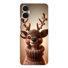 Яркий чехол для TECNO Spark 9 Pro с Зимними Оленятами (Олень в свитере)