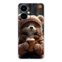 Печатный чехол «Зверята с кофе» для Tecno Spark Go 2 – Мишка с кофе