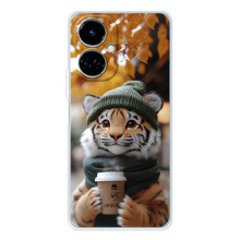 Печатный чехол «Зверята с кофе» для Tecno Spark Go 2 – Тигр с кофе