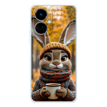 Печатный чехол «Зверята с кофе» для Tecno Spark Go 2 – Зайчик с кофе