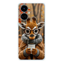 Печатный чехол «Зверята с кофе» для Tecno Spark Go 2 – Жираф с кофе