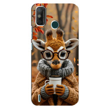 Печатный чехол «Зверята с кофе» для TECNO Spark GO (2020) – Жираф с кофе