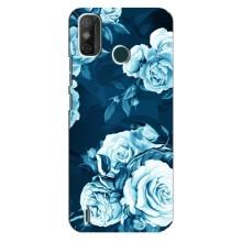 Чехлы (ART) Цветы на TECNO Spark GO (2021) (VPrint) (Голубые Бутоны)