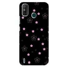 Чехол с розовым рисунком для TECNO Spark GO (2021) (Розовые цветы на черном)