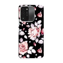 Чехлы с Цветами для TECNO Spark GO (2022) (VPrint) (Цветочки на черном)