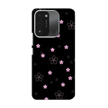 Чехол с розовым рисунком для TECNO Spark GO (2022) (Розовые цветы на черном)