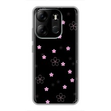 Чехол с розовым рисунком для Tecno Spark Go 2023 (BF7) (Розовые цветы на черном)