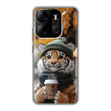 Печатный чехол «Зверята с кофе» для Tecno Spark Go 2023 (BF7) – Тигр с кофе