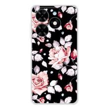 Чехлы с Цветами для Tecno Spark Go 2025 (VPrint) (Цветочки на черном)