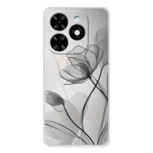 Чехол с цветочным принтом на Спарк Гоу 2025 (Черные цветы)