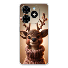 Яркий чехол для Tecno Spark Go 2025 с Зимними Оленятами – Олень в свитере