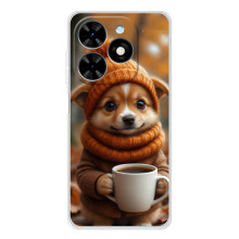 Печатный чехол «Зверята с кофе» для Tecno Spark Go 2025 – Песик с кофе
