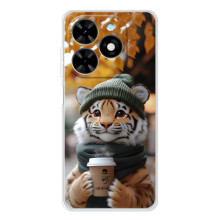 Печатный чехол «Зверята с кофе» для Tecno Spark Go 2025 – Тигр с кофе