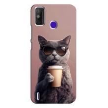 Чехол с принтом стильные животные для Техно Спарк Павер 2 – Кот с кофе