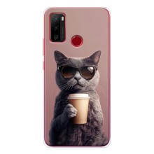 Чехол с принтом стильные животные для Нот 10 (Кот с кофе)