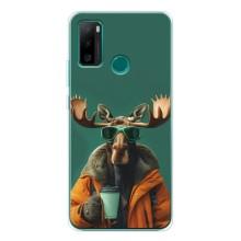Чохол з принтом стильні тварини для Нот 10П (Лось з кавою)