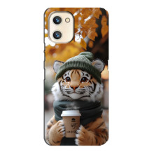 Печатный чехол «Зверята с кофе» для Umidigi A13s – Тигр с кофе