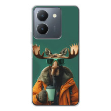 Чехол с принтом стильные животные для С30 Про Мини – Лось с кофе