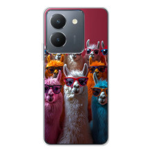Чехол с принтом стильные животные для Виво С30 – Ламы в очках