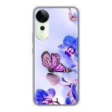 Чехлы с Цветами для Vivo T3 Ultra (VPrint) (Бабочка на цветочке)