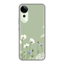 Чехол с цветочным принтом на Vivo T3 Ultra – Цветы на зеленом