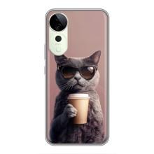 Чехол с принтом стильные животные для Vivo T3 Ultra – Кот с кофе