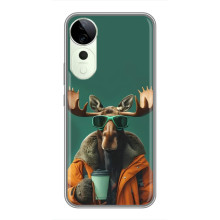 Чохол з принтом стильні тварини для ВіВО Т4 Про – Лось з кавою
