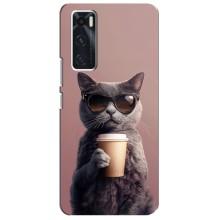 Чехол с принтом стильные животные для Виво В20 се – Кот с кофе