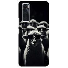 Чехол с принтом стильные животные для Виво В20 се – Овечка в очках