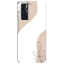 Силиконовый чехол с принтом в цветах на ViVO V20 se – Нюдовый дизайн