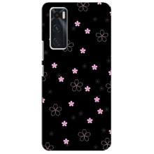 Чохол з розовим принтом для ViVO V20 se – Рожеві квіти на чорному