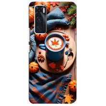 Чехол с уникальным дизайном «Осень с кофе» для ViVO V20 se – Кофе и тыквы