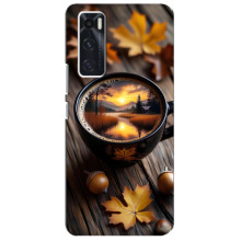 Чехол с уникальным дизайном «Осень с кофе» для ViVO V20 se – Тёмный кофе