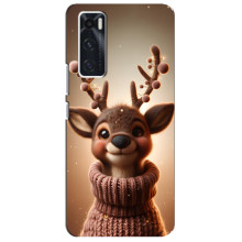 Яркий чехол для ViVO V20 se с Зимними Оленятами – Олень в свитере