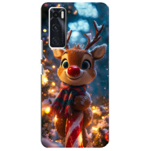 Яркий чехол для ViVO V20 se с Зимними Оленятами – Олень в шарфе