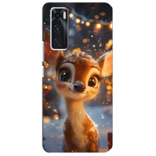 Яркий чехол для ViVO V20 se с Зимними Оленятами – Оленёнок среди гирлянд