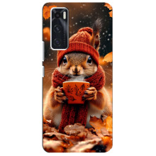 Печатный чехол «Зверята с кофе» для ViVO V20 se – Белка с кофе