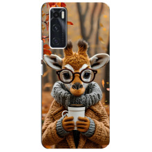 Печатный чехол «Зверята с кофе» для ViVO V20 se – Жираф с кофе