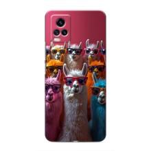 Чехол с принтом стильные животные для Виво В20 – Ламы в очках