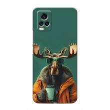 Чехол с принтом стильные животные для Виво В20 – Лось с кофе