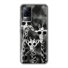 Силиконовый чехол с КАРТИНКАМИ лето для Vivo V21 (AlphaPrint) (Жирафы в очках)