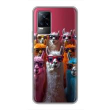 Чехол с принтом стильные животные для Виво В21Е – Ламы в очках