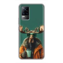 Чехол с принтом стильные животные для Виво В21Е – Лось с кофе