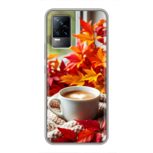 Чехол с уникальным дизайном «Осень с кофе» для Vivo V21E – Кофе и листья