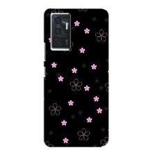 Чехол с розовым рисунком для Vivo V23e – Розовые цветы на черном