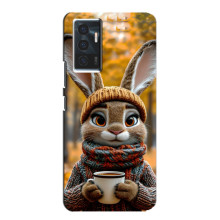 Друкований чохол 'Звірята з кавою' для Vivo V23e – Зайчик з кавою