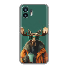 Чехол с принтом стильные животные для ВиВо В60 Лайт 
 – Лось с кофе