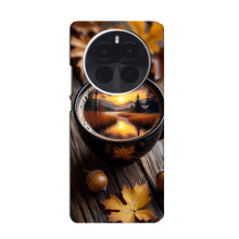 Чехол с уникальным дизайном «Осень с кофе» для ViVO X300 – Тёмный кофе