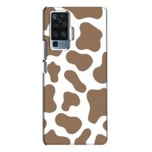 Чехол с принтом коровы на Виво Х50 Про – Коричневый принт